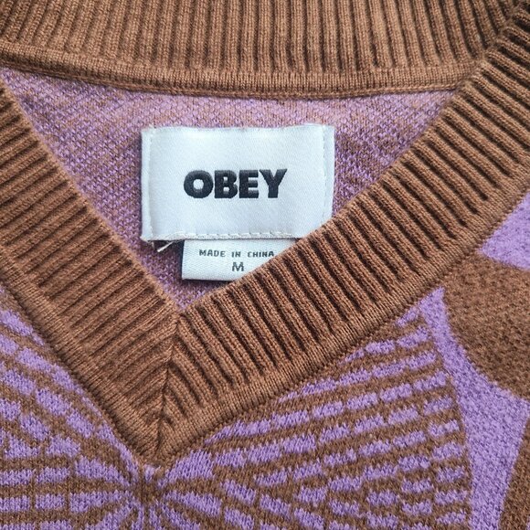 OBEY Men’s Dazed Sweater Vest in Sepia Multi Purple/Brown Pattern Size Medium - Picture 6 of 9